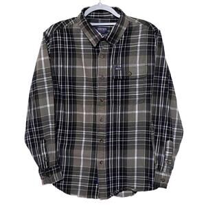 SMITH'S WORKWEAR GREEN PLAID BUTTON DOWN FLANNEL LONG‎ SLEEVE SHIRT MENS MEDIUM